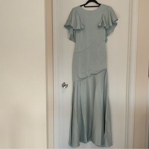 Boohoo sage satin tie fishtail maxi dress